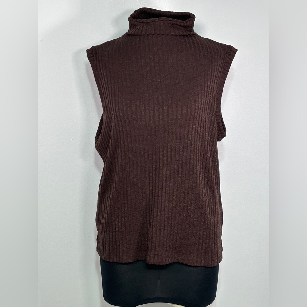Banana Republic Sweater Sleeveless Chunky Turtleneck Color Brown Size Large